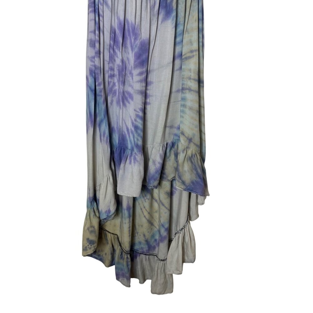 Tie Dye Off Shoulder Hi Low Dress Blue Purple Ruffle Flowy Boho Festival OS - Picture 4 of 7